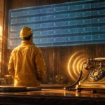 A brass telephone ringing on a desk while a large glowing tally board on the wall above sits at zero