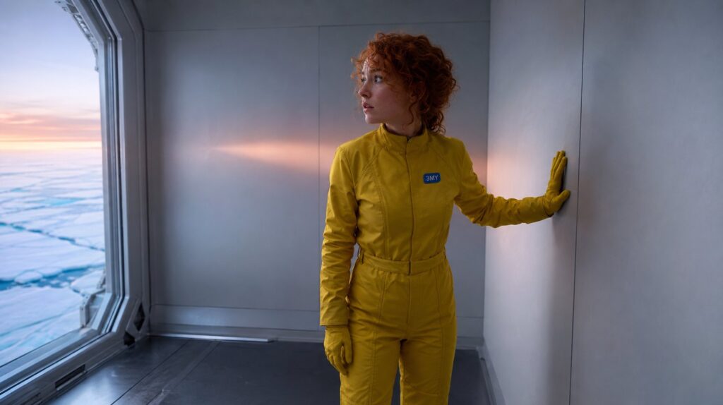 A clean, well-lit arrival bay with one entrance hatch and blank unbroken walls on every other side