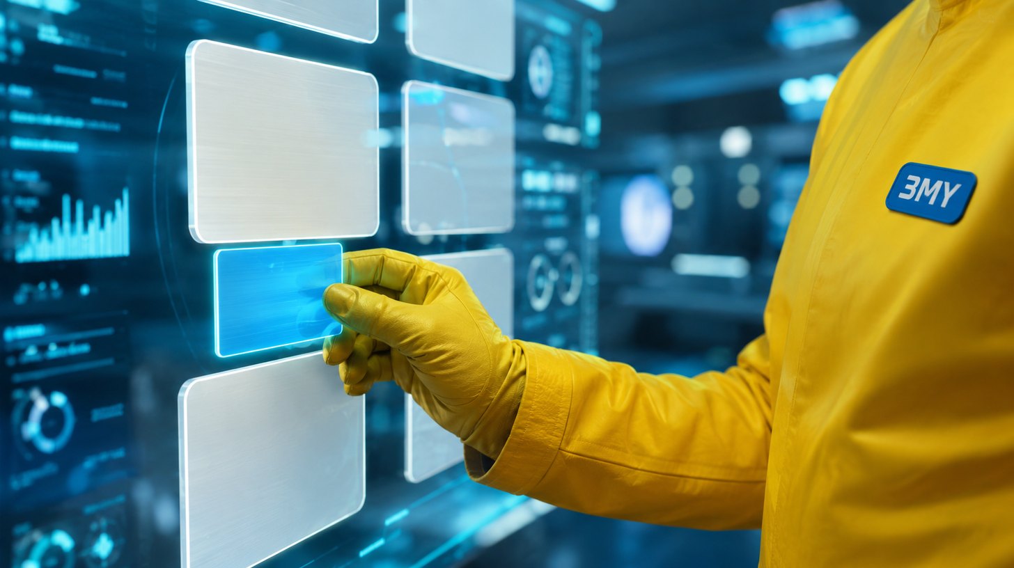 A gloved hand attaching a blue reply tile directly beneath a white message tile