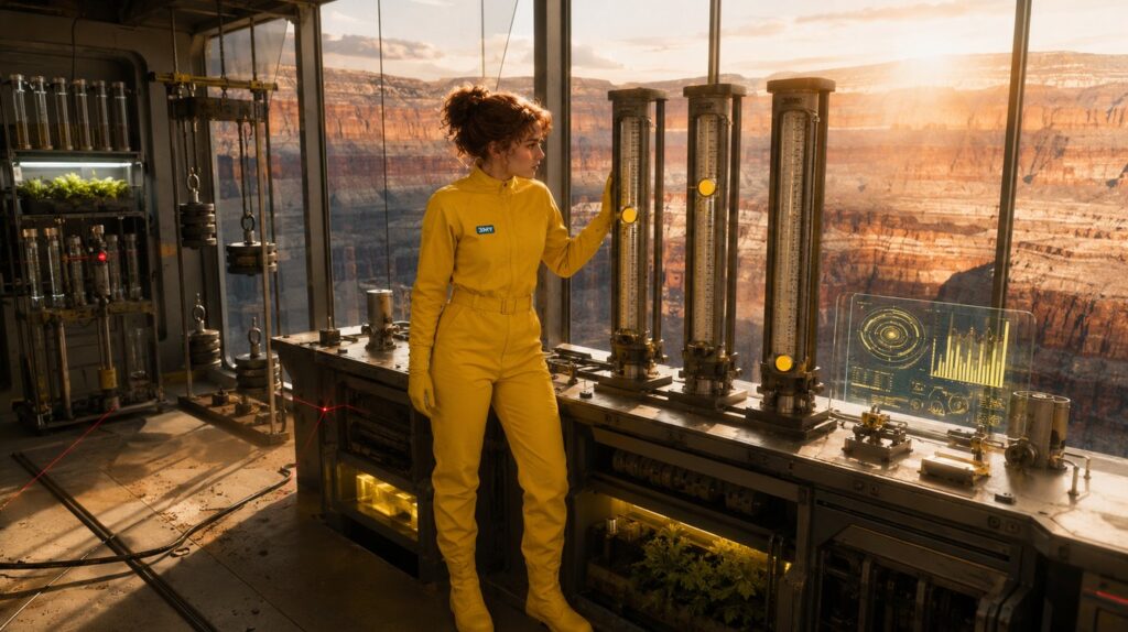 A crew member compares three calibrated gauges, each with its threshold marker set at a different height