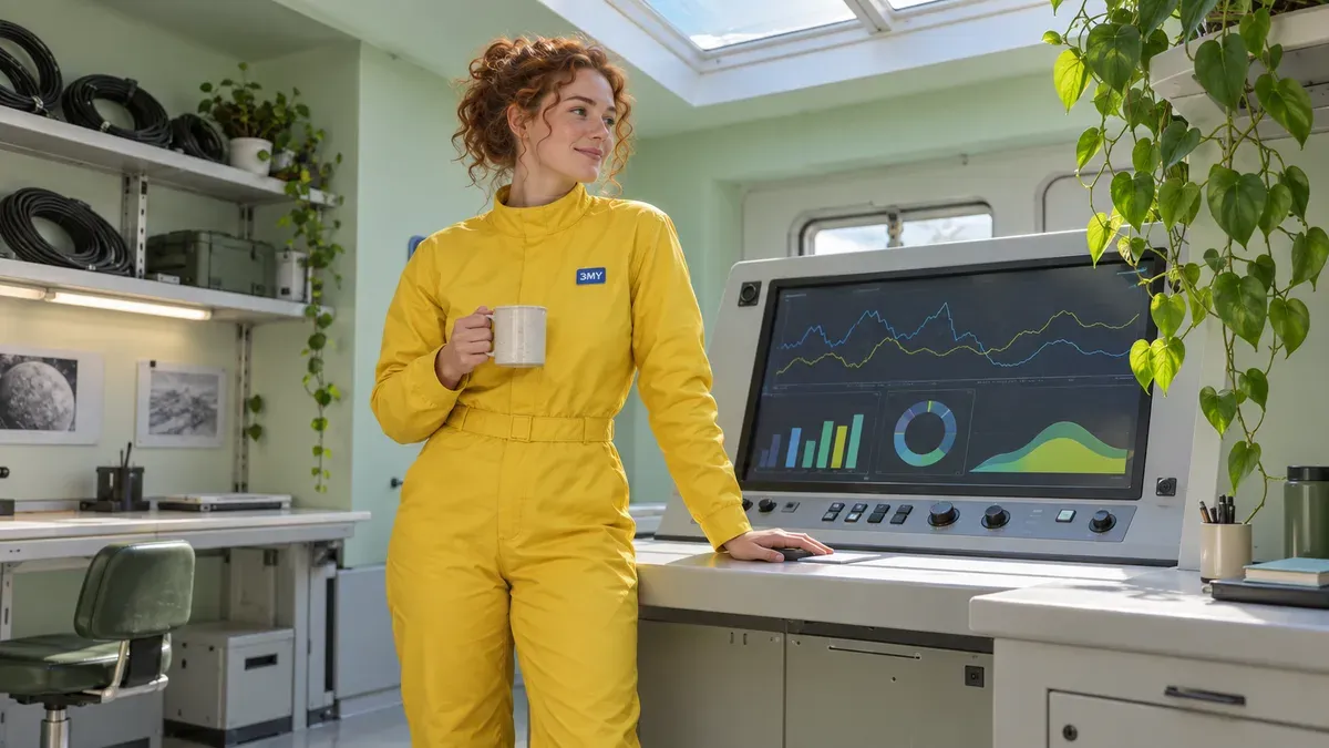 A console screen with live charts in a bright monitoring room — a live campaign dashboard