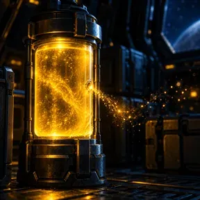 Golden energy leaking from a small hole in a glowing canister