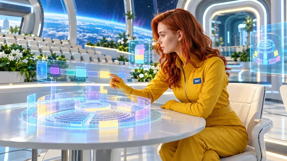Planning event sessions on a holographic model of the show hall during the brief